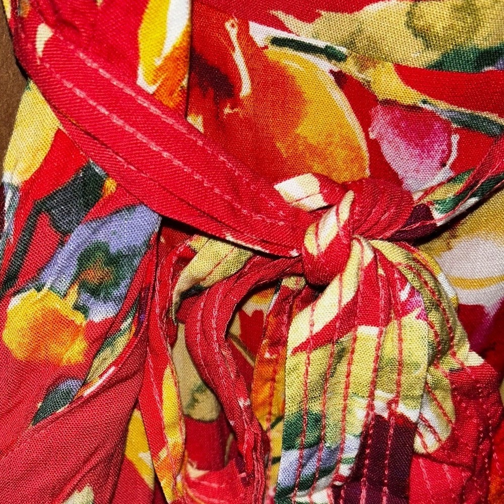 Guess Womens Floral Cold Shoulder Dress Red Multi Color A-Line Large - Picture 6 of 7
